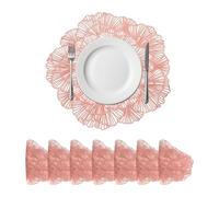 sourcing map Pink Flower Round Placemats Set of 8 for Dinner Tables, Metallic Polyvinyl Pressed Placemats Washable Table Mats for Dinner Table Decor (15" x 15"/38 x 38cm)