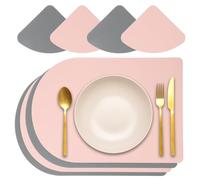 sourcing map Placemats Coasters Set of 4, PU Leather Dual Sided Bread-shape Table Mats Coasters, Washable Heat Resistant Waterproof Oil Proof Place Mats for Kitchen Table (Pink/Dark Grey)