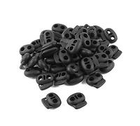 sourcing map Plastic Double Holes Spring Loaded Rope Cord Lock 50pcs Black