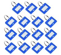 sourcing map Plastic Key Tags with Split Ring Keychain ID Luggage Label Window 28x22mm, Blue 15Pcs