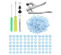 sourcing map Plastic Snaps Fasteners with Snap Pliers, 200 Set T3 Size 16 3/8 Inch Round No-Sew Button Snap Fasteners Kit for Clothing Sewing Diapers Bibs Crafting, Light Blue