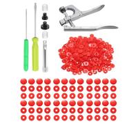 sourcing map Plastic Snaps Fasteners with Snap Pliers, 200 Set T3 Size 16 3/8 Inch Round Resin No-Sew Button Snap Fasteners Kit for Clothing Sewing Diapers Bibs Crafting, Red