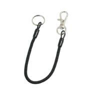 sourcing map Plastic Spiral Coiled Lanyard Lobster Clip Key Ring Chain Black