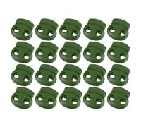 sourcing map Plastic Spring Cord Locks, 20Pcs Shoe Lace Tie Lock, Double-hole Slider Toggles Clip End Stopper Fastener for Drawstrings Paracord (Dark Green)