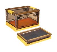 sourcing map Plastic Stackable Storage Bins with Lid, 26.4 Quart Closet Organizer Foldable Storage Boxes with Wheels Transparent Storage Boxes for Bedroom, Study Room, Toy Room(Yellow)