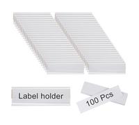 sourcing map Plastic Wire Shelf Label Holders, 3.94"x1.18" Adhesive Clear Shelf Sign Tag Reusable Price Tag with Paper for Storage Market Pack of 100