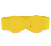 sourcing map Plus Size Interlock Buckle 8-shaped Faux Leather Elastic Belt Cinch Waistband for Lady Yellow Fit Waist Girth:25"/63.5cm-37"/94cm