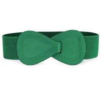 sourcing map Plus Size Interlock Buckle 8-shaped Faux Leather Elastic Belt Cinch Waistband for Lady Green Fit Waist Girth:25"/63.5cm-37"/94cm