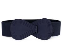 sourcing map Plus Size Interlock Buckle 8-shaped Faux Leather Elastic Belt Cinch Waistband for Lady Dark Blue Fit Waist Girth:25"/63.5cm-37"/94cm