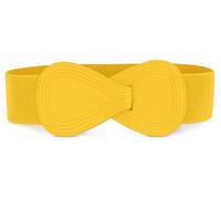 sourcing map Plus Size Interlock Buckle 8-shaped Faux Leather Elastic Belt Cinch Waistband for Lady Yellow Fit Waist Girth:25"/63.5cm-37"/94cm