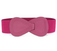 sourcing map Plus Size Interlock Buckle 8-shaped Faux Leather Elastic Belt Cinch Waistband for Lady Pink Fit Waist Girth:25"/63.5cm-37"/94cm