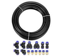 sourcing map Pneumatic 10mm OD Polyurethane PU Air Hose Tubing Kit 10 Meters Black with 14 Pcs Push to Connect Fittings