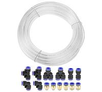 sourcing map Pneumatic 10mm OD Polyurethane PU Air Hose Tubing Kit 10 Meters Clear with 14 Pcs Push to Connect Fittings