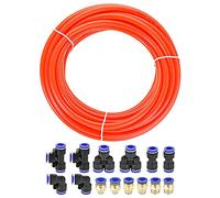 sourcing map Pneumatic 10mm OD Polyurethane PU Air Hose Tubing Kit 10 Meters Orange with 14 Pcs Push to Connect Fittings