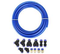 sourcing map Pneumatic 6mm OD Polyurethane PU Air Hose Tubing Kit 10 Meters Blue with 12 Pcs Push to Connect Fittings