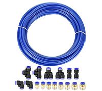sourcing map Pneumatic 8mm OD Polyurethane PU Air Hose Tubing Kit 10 Meters Blue with 16 Pcs Push to Connect Fittings