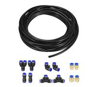 sourcing map Pneumatic Air Hose Tubing PU Air Compressor Tube 4mmID x 6mmOD x 10m Pipe Black with Connect Fitting Kit