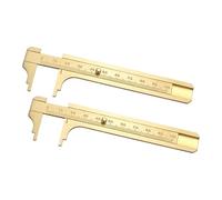 sourcing map Pocket Caliper Ruler 100mm Brass Sliding Gauge Mini Caliper Precision Double Scales Metric Measurement Tool Drawing Measuring Ruler Gold 2 Pcs
