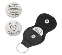 sourcing map Pocket Hug Token, Double Sided Coin with Leather Keychain Long Distance Relationship Inspirational Keepsake Gifts, to My Best Friend
