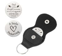 sourcing map Pocket Hug Token, Double Sided Coin with Leather Keychain Long Distance Relationship Inspirational Keepsake Gifts, Dad You Left Me Beautiful Memoried