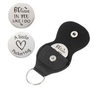 sourcing map Pocket Hug Token, Double Sided Coin with Leather Keychain Long Distance Relationship Inspirational Keepsake Gifts, Believe in You Like I Do