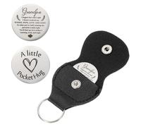 sourcing map Pocket Hug Token, Double Sided Coin with Leather Keychain Long Distance Relationship Inspirational Keepsake Gifts, Grandpa I hug this really tight