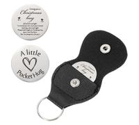 sourcing map Pocket Hug Token, Double Sided Coin with Leather Keychain Long Distance Relationship Inspirational Keepsake Gifts, Christmas Hug