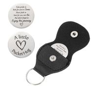 sourcing map Pocket Hug Token, Double Sided Coin with Leather Keychain Long Distance Relationship Inspirational Keepsake Gifts, Take Pride in How Far You've Come.