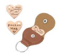 sourcing map Pocket Hug Token, Heart Double Sided Coin with Leather Keychain Long Distance Relationship Inspirational Keepsake Gifts, Rose Gold, Always Remember