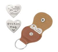 sourcing map Pocket Hug Token, Heart Double Sided Coin with Leather Keychain Long Distance Relationship Inspirational Keepsake Gifts, Always Remember You Are Loved
