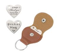 sourcing map Pocket Hug Token, Heart Double Sided Coin with Leather Keychain Long Distance Relationship Inspirational Keepsake Gifts, A Simple