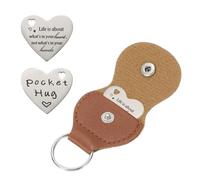 sourcing map Pocket Hug Token, Heart Double Sided Coin with Leather Keychain Long Distance Relationship Inspirational Keepsake Gifts, Life Is About