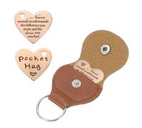 sourcing map Pocket Hug Token, Heart Double Sided Coin with Leather Keychain Long Distance Relationship Inspirational Keepsake Gifts, Rose Gold, Never