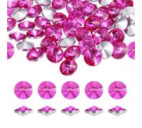 sourcing map Pointed Back Rhinestones, 50 Pcs 8mm Round Glass Rhinestone Faceted Crystal Cabochon Gems for Nail Arts Crafts, Jewelry Making, Phone Case, Cloth Decoration (Rose Red)