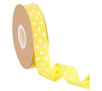sourcing map Polka Dot Craft Grosgrain Ribbon, 1 Inch x 48 Yard Grosgrain Ribbon Roll, Yellow with White Dots, Wired Edge Ribbon for Party Decoration, Gift Wrapping, DIY Crafts, Bow Making