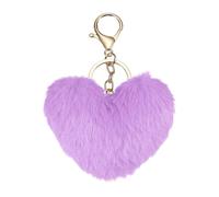sourcing map Pom Pom Keychain, 10cm Faux Rabbit Fur Fluffy Pompoms Keyring, Soft Cute Plush Fluffy Heart Keychains for Women Purse Handbag Bag Pendant DIY Crafts, Purple