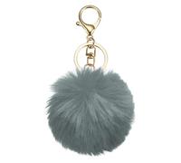 sourcing map Pom Pom Keychain, 8cm Faux Rabbit Fur Fluffy Pompoms Keyring, Soft Cute Plush Fluffy Ball Keychains for Women Purse Handbag Bag Pendant DIY Crafts, Dark Gray/Light Gold