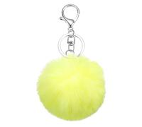 sourcing map Pom Pom Keychain, 8cm Faux Rabbit Fur Fluffy Pompoms Keyring, Soft Cute Plush Fluffy Ball Keychains for Women Purse Handbag Bag Pendant DIY Crafts, Yellow/Silver