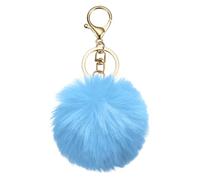 sourcing map Pom Pom Keychain, 8cm Faux Rabbit Fur Fluffy Pompoms Keyring, Soft Cute Plush Fluffy Ball Keychains for Women Purse Handbag Bag Pendant DIY Crafts, Haze Blue/Light Gold
