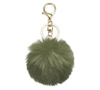 sourcing map Pom Pom Keychain, 8cm Faux Rabbit Fur Fluffy Pompoms Keyring, Soft Cute Plush Fluffy Ball Keychains for Women Purse Handbag Bag Pendant DIY Crafts, Green/Light Gold