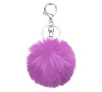 sourcing map Pom Pom Keychain, 8cm Faux Rabbit Fur Fluffy Pompoms Keyring, Soft Cute Plush Fluffy Ball Keychains for Women Purse Handbag Bag Pendant DIY Crafts, Dark Purple/Silver