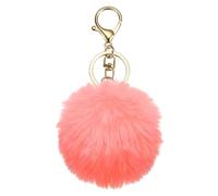 sourcing map Pom Pom Keychain, 8cm Faux Rabbit Fur Fluffy Pompoms Keyring, Soft Cute Plush Fluffy Ball Keychains for Women Purse Handbag Bag Pendant DIY Crafts, Rose Pink/Light Gold