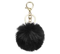 sourcing map Pom Pom Keychain, 8cm Faux Rabbit Fur Fluffy Pompoms Keyring, Soft Cute Plush Fluffy Ball Keychains for Women Purse Handbag Bag Pendant DIY Crafts, Black/Light Gold