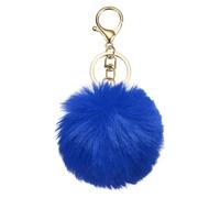 sourcing map Pom Pom Keychain, 8cm Faux Rabbit Fur Fluffy Pompoms Keyring, Soft Cute Plush Fluffy Ball Keychains for Women Purse Handbag Bag Pendant DIY Crafts, Sapphire Blue/Light Gold
