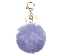 sourcing map Pom Pom Keychain, 8cm Faux Rabbit Fur Fluffy Pompoms Keyring, Soft Cute Plush Fluffy Ball Keychains for Women Purse Handbag Bag Pendant DIY Crafts, Purple/Light Gold