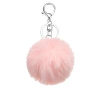 sourcing map Pom Pom Keychain, 8cm Faux Rabbit Fur Fluffy Pompoms Keyring, Soft Cute Plush Fluffy Ball Keychains for Women Purse Handbag Bag Pendant DIY Crafts, Light Pink/Silver
