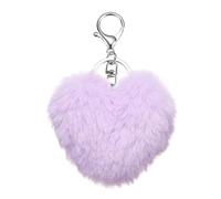 sourcing map Pom Pom Keychain, 8cm Faux Rabbit Fur Fluffy Pompoms Keyring, Soft Cute Plush Fluffy Heart Keychains for Women Purse Handbag Bag Pendant DIY Crafts, Light Purple