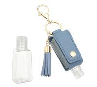 sourcing map Portable Travel Empty Bottle with Keychain, 30ml PU Leather Mini Squeeze Bottles, Hand Liquid Refillable Container Travel Size for Toiletry Lotion Shampoo Liquid Soap, Sky Blue