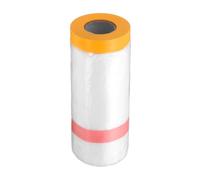 sourcing map Pre-Taped Masking Film 43.3" x65.6ft Double Adhesive Tape and Drape Painters Plastic Drop Cloth Film with Tape Plastic Sheeting for Automotive Painting Covering