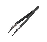 sourcing map Precision Ceramic Tweezers Non-Conductive Heat Resistant Anti-Static Small Curved Tweezers Black for Pinching Coils
